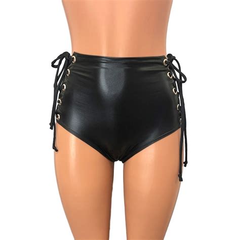 Scrunch Lace Up Bikini High Waist Black Metallic Ruched Etsy