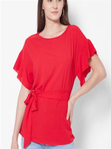 Buy Urbanic Women Red Solid A Line Top With Belt Tops For Women