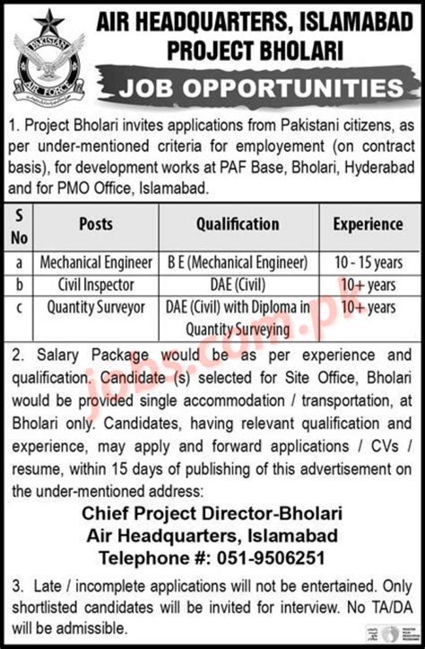 Air Headquarters Islamabad Jobs For Quantity Surveyor Civil