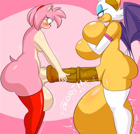 Xbooru 2girls Amy Rose Anthro Ass Bat Big Breasts Big Testicles