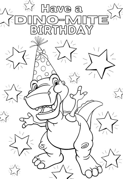 Happy Birthday Dinosaur Coloring Page Free