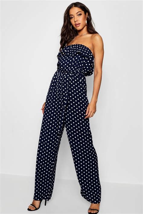 Kami Polka Dot Bardot Jumpsuit Boohoo Ireland Jumpsuit Playsuit