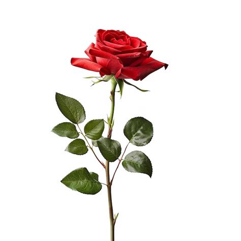 Una Rosa Roja Con Hojas Verdes Est Sobre Un Fondo Blanco Foto Premium