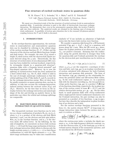 Pdf Fine Structure Of Excited Excitonic States In Quantum Disks