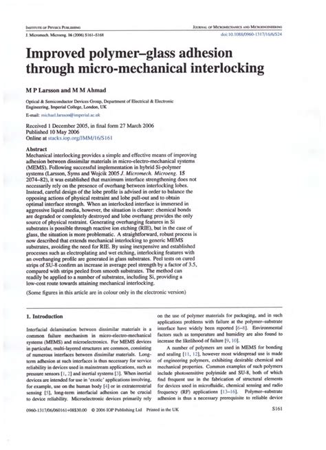 Pdf Improved Polymerglass Adhesion Through Micro Mechanical Interlocking