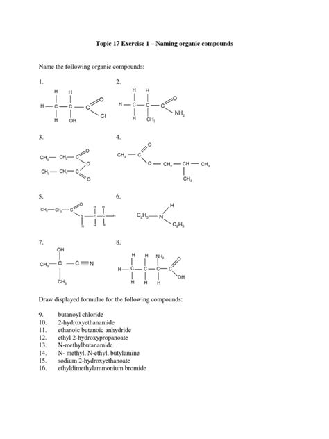 Topic 17 Exercise 1 Naming Organic Compounds C Cl O Pdf