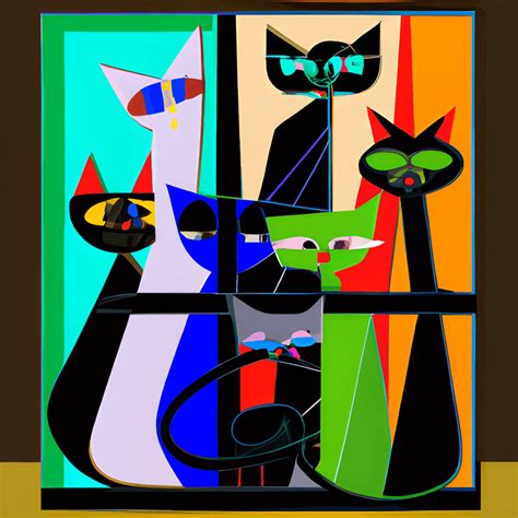 Abstract Feline Art 5 Cats In Cubist Style · Creative Fabrica