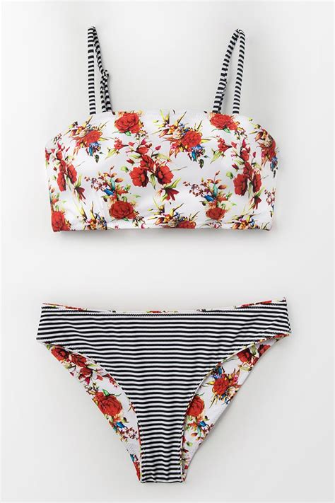 Floral Bandeau And Reversible Bikini