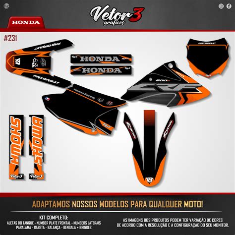 KIT GRÁFICO ADESIVO HONDA CRF 230 250 BIKER Vetor3 Gráficos O