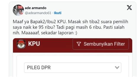 Wow Suara Komeng Tembus Juta Dan Suara Ade Armando Psi