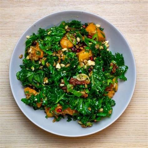 Kale Butternut Squash Farro Salad With Feta Pomegranate Recipe