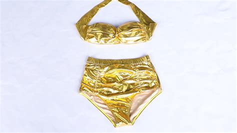 Thong Control Metallic Yellow Sexy Girl Bikini Bathing Suit Mini Sexy