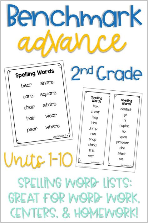 Benchmark Advance 2nd Grade Spelling Word Lists 2nd Grade Spelling