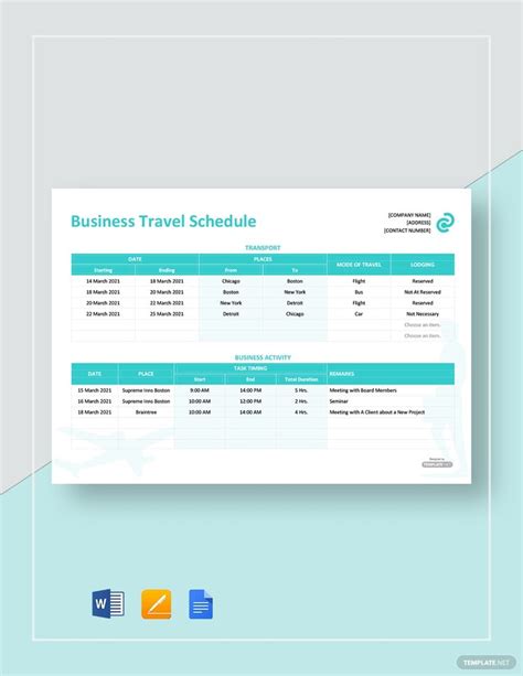 business travel schedule template in word and pst format with blue ...