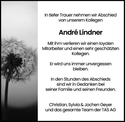 Traueranzeigen Von Andre Lindner Trauer Anzeigen De