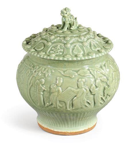 AN IMPORTANT AND EXTREMELY RARE LONGQUAN CELADON FOUR SCHOLARLY