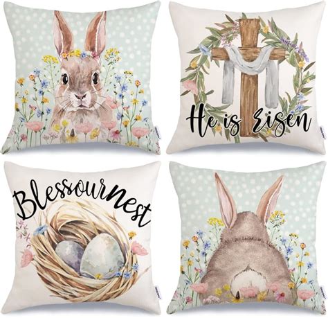 Amazon Easter Pillow Covers 18x18 Set Of 4 Happy Easter