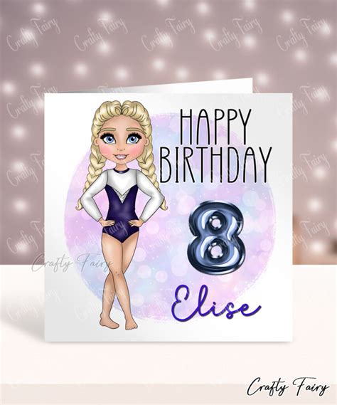 Personalised Gymnast Girl In Navy With Braids Birthday Card