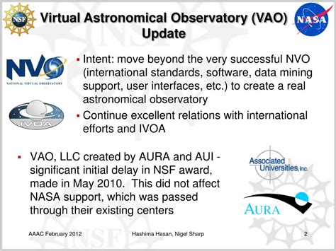 Ppt Virtual Astronomical Observatory Status Update Hashima Hasan