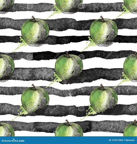 Seamless Decorative Background With Green Apples Stock Vector