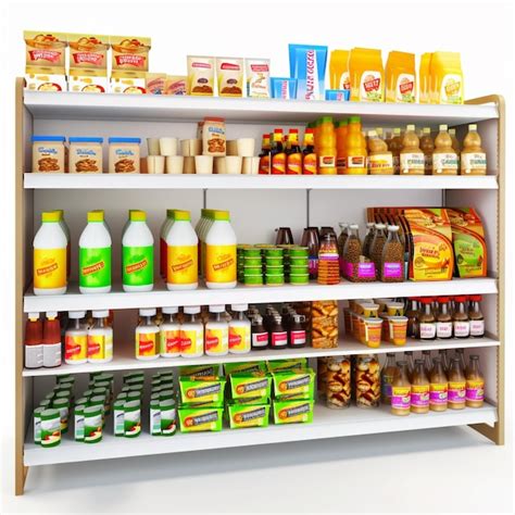 A Shelf With A Variety Of Products Including Orange Juice And A Bottle