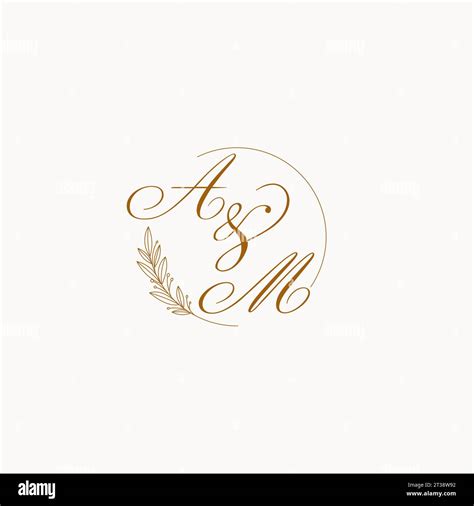 Initials Am Wedding Monogram Logo With Leaves And Elegant Circular