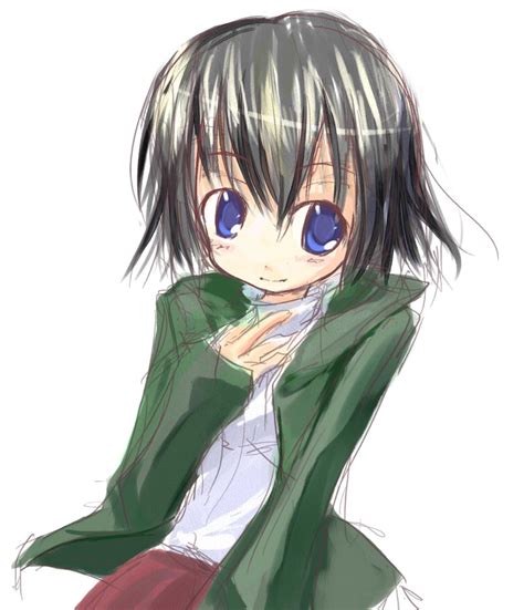 Safebooru 1girl Black Hair Blouse Blue Eyes Cardigan Kuro Be Ok Minitesu Original Simple