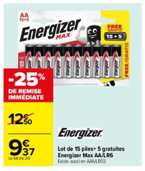 Promo Lot De 15 Piles 5 Gratuites Energizer Max Aa Lr6 Chez Carrefour