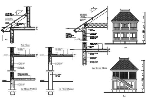 Autocad Drawing Of Roof Plan With Sections And Elevation Cadbull