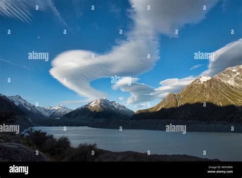 Wild Lenticular Clouds Sail Over Lake Tasman And Mount Cook Southern