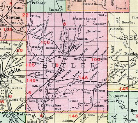 Butler County, Kansas, 1911 Map, El Dorado, Augusta, Rose Hill