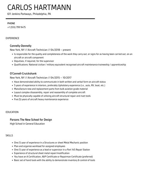 Aircraft Technician Resume Samples Velvet Jobs