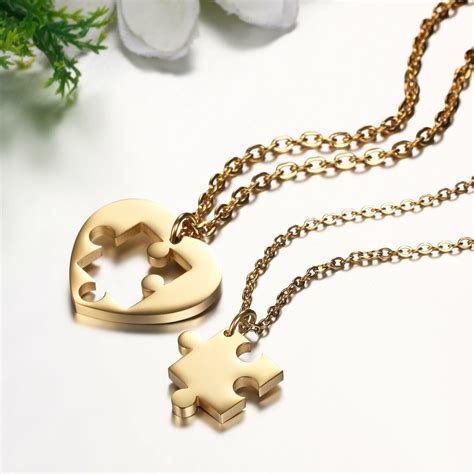 2pcs Couples Stainless Steel Heart Puzzle Pendant Necklace Valentines