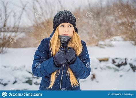 The Woman Was Very Froze In Winter Under Snowfall Winter Problems