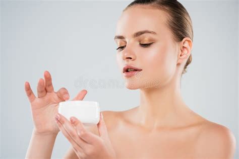 Naked Woman Holding Container With Face Stock Image Image Of