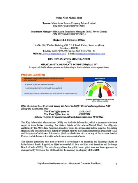 Fillable Online Key Information Memorandum Of Mirae Asset Esg Sector