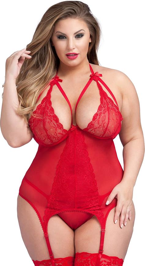 Lovehoney Lingerie Wild Romance Women S Plus Size Red Lace Basque Set