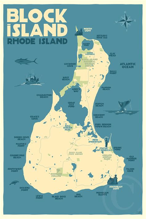 Block Island Map Art Print 36 X 53 Travel Poster By Alan Claude Rh