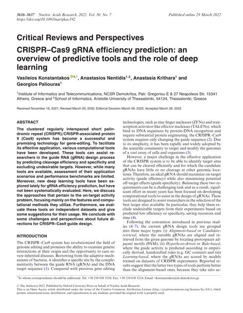 Pdf Crisprcas Grna Efficiency Prediction An Overview Of Predictive