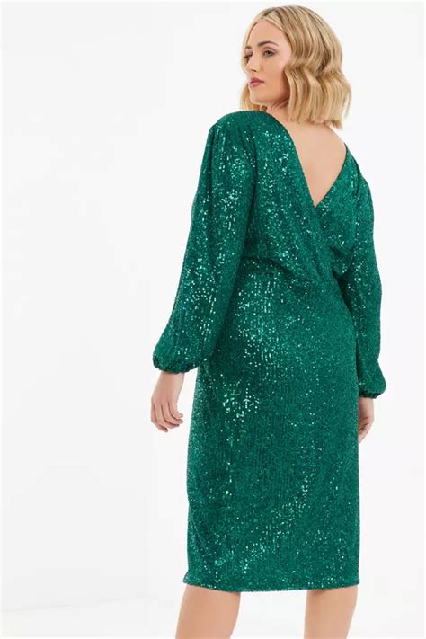 Curve Bottle Green Sequin Midi Dress Quiz Clothing