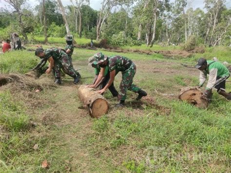 Tni Bersama Warga Gotong Royong Bangun Dermaga Kampung Yakyu Foto