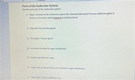 Solved Parts Of The Endocrine System Identify Each Part