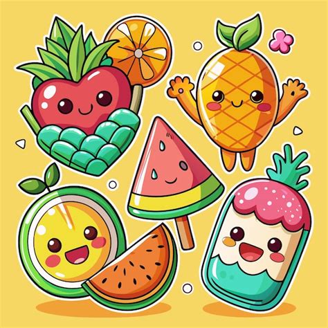 Cute Cartoon Fruit Characters In A Set Premium Ai Generated Vector