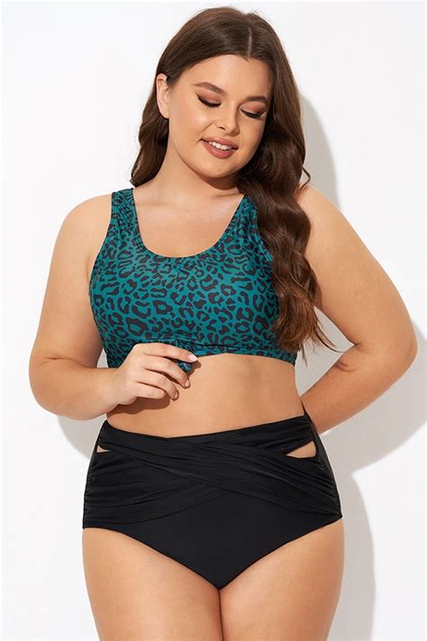 Haut de bikini de bain vert à imprimé léopard et nœud Meet Curve