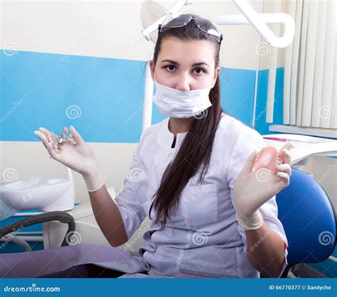 Beautiful Asian Young Woman Dentist Holding Dentures Stock Image Image Of Closeup Glamour