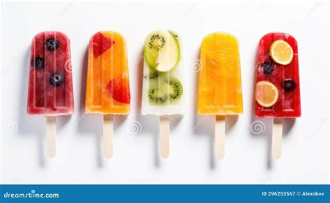 Fruit Popsicles In Pastel Colors On Blue Background Cartoon Vector
