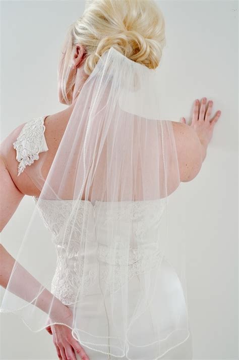 Pearl Veil Wedding Veil Elbow Length White Diamond White Etsy Pearl