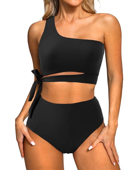 Moshu Fashion One Shoulder Bikini Sets High Waisted Swimwear For Women