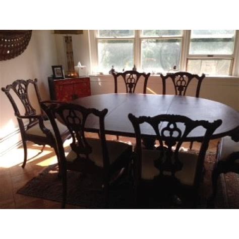 Henredon Pedestal Dining Table W Leaf And 6 Chairs Aptdeco