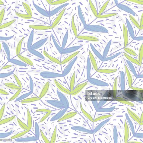 Cute Hand Drawn Vines Pattern In Soft Pastel Blue And Green Hues Stock